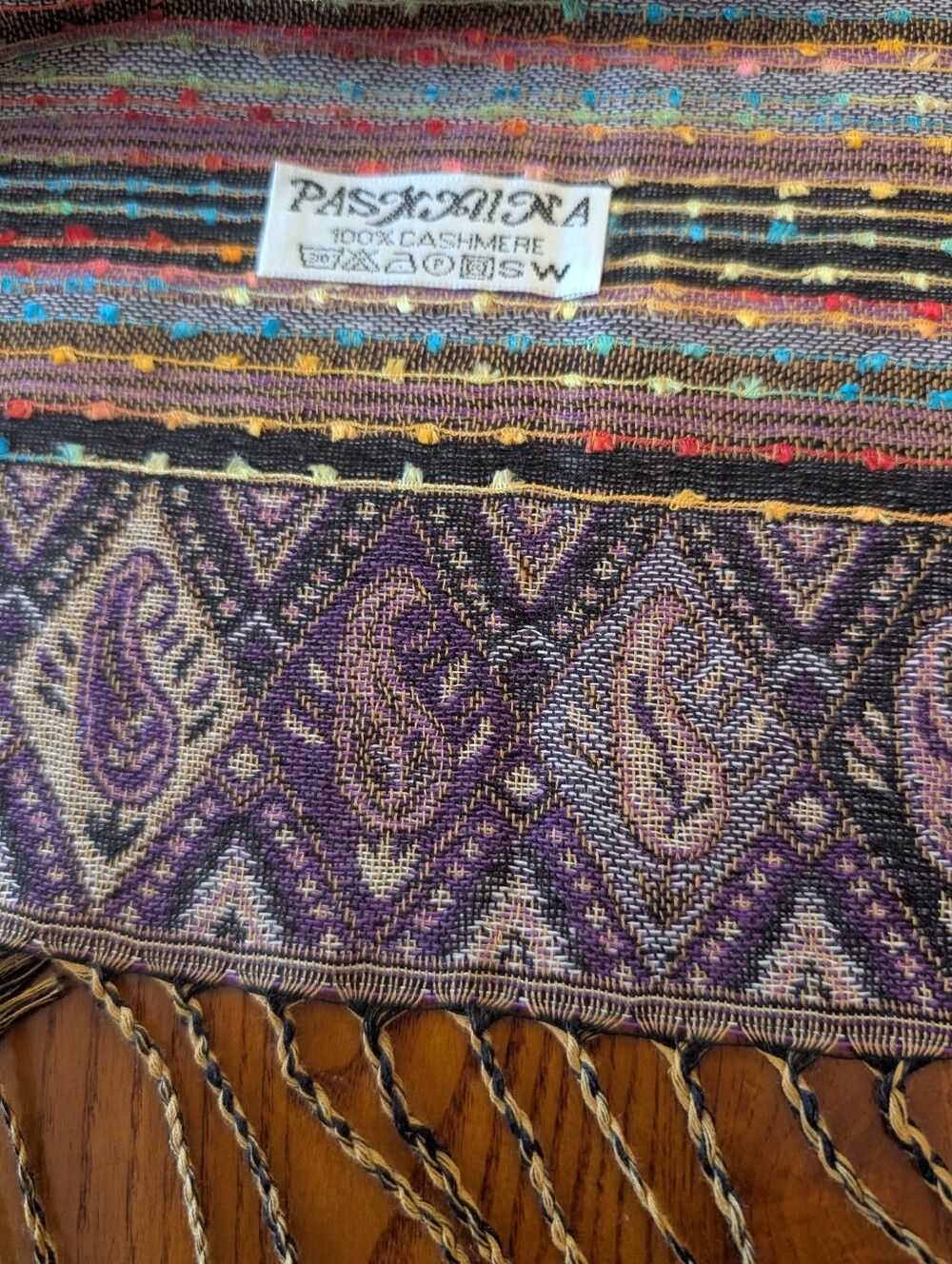 Cashmere Purple Elephant Motif Pashmina - Picture 5 of 6